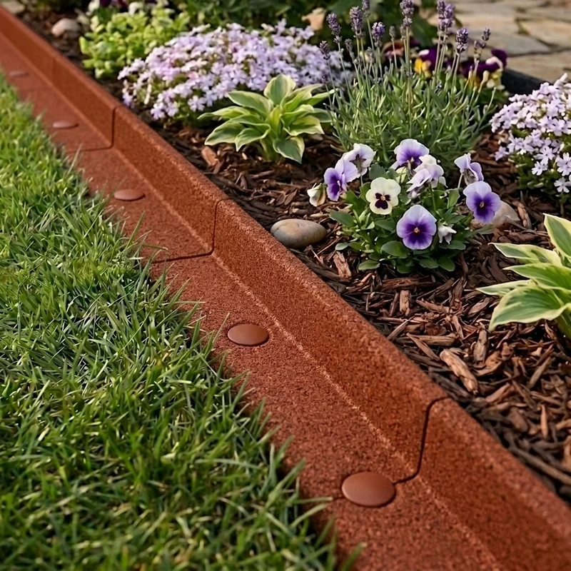 Lot de 4 Bordures de Jardin Flexibles en Caoutchouc 1,2 m - Terre Cuite