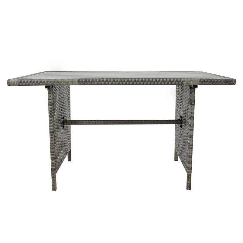 Salon de Jardin en Rotin & Table en Bois Composite - Gris