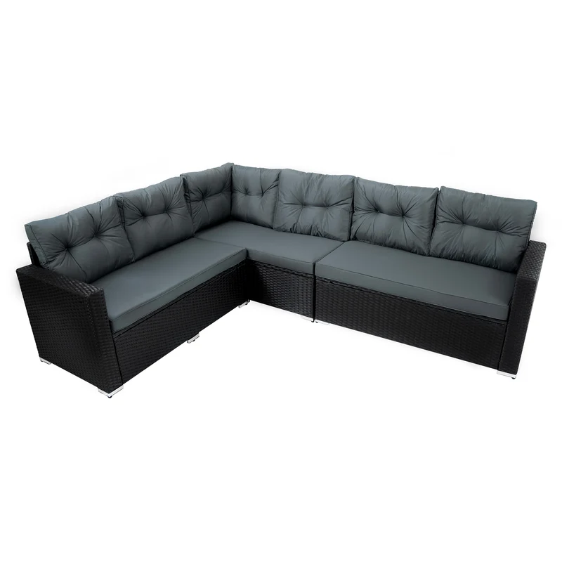 Salon de Jardin en Rotin & Table en Bois Composite - Noir