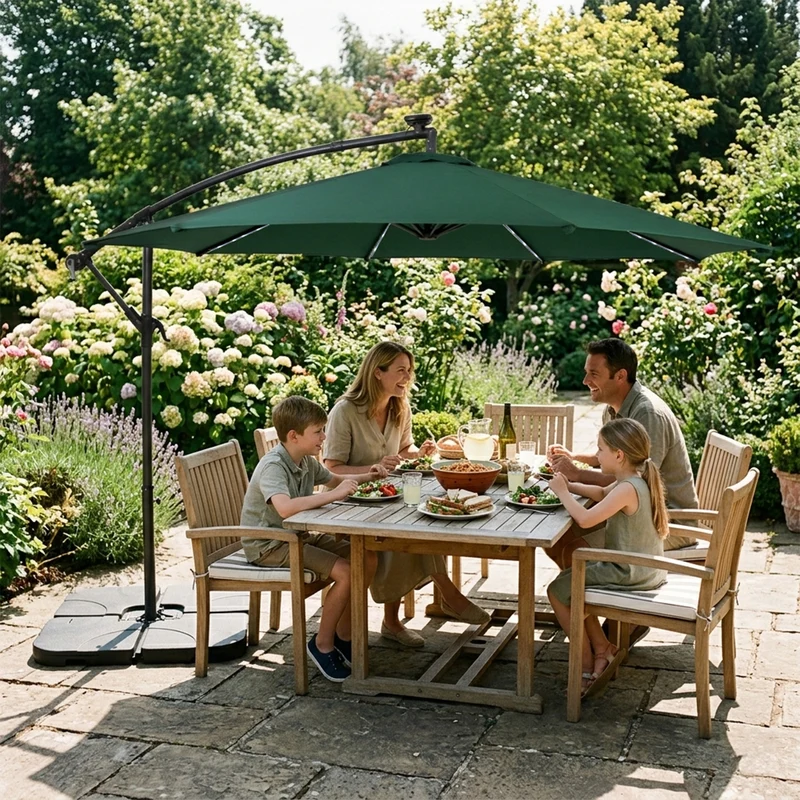 Parasol Banane à Mât Déporté à LED 3 m - Vert