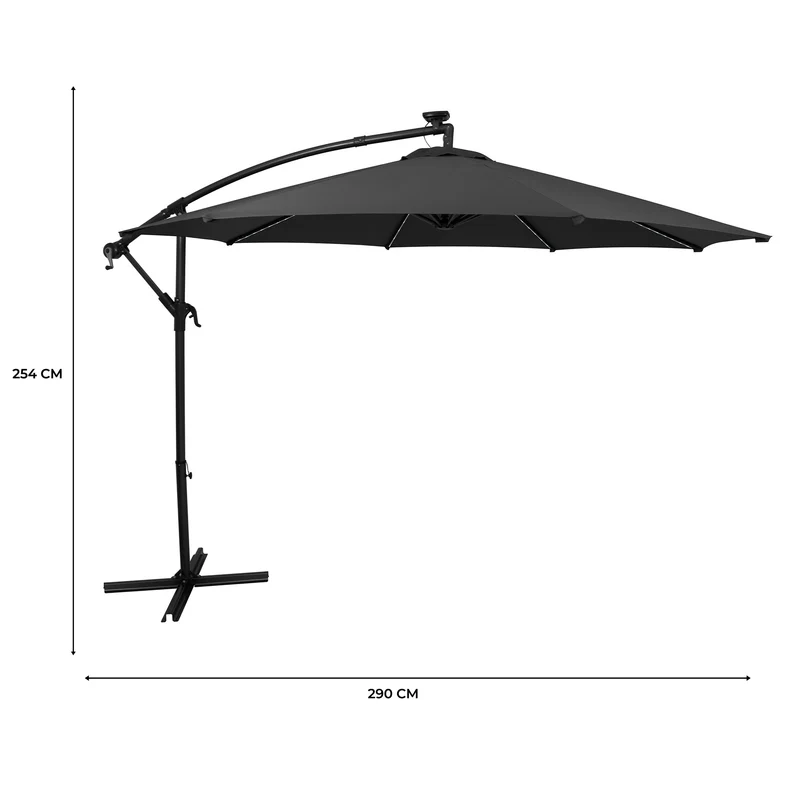 Parasol Banane à Mât Déporté à LED 3 m - Gris
