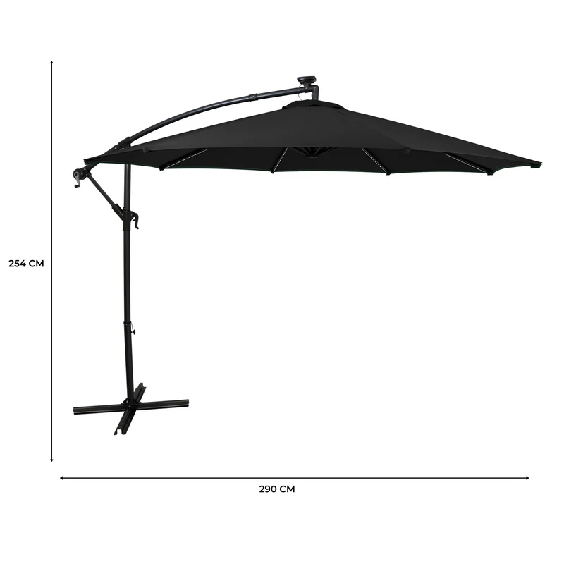 Parasol Banane à Mât Déporté à LED 3 m - Noir