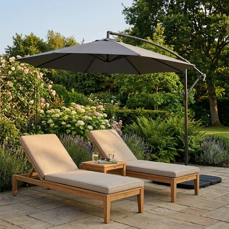 Parasol Banane à Mât Déporté 3 m - Gris