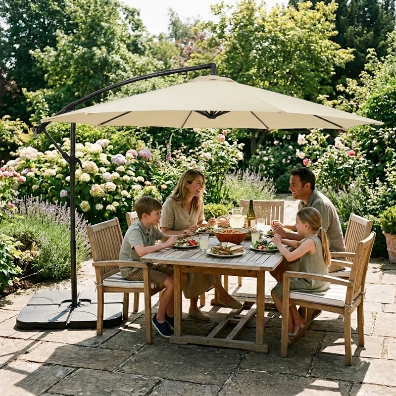 Parasol Banane à Mât Déporté 3 m - Crème