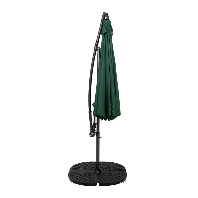Parasol Banane à Mât Déporté 3 m & 4 Pieds en Éventail - Vert