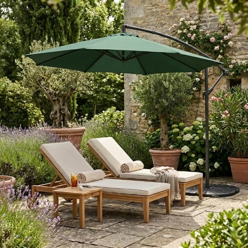 Parasol Banane à Mât Déporté 3 m & 4 Pieds en Éventail - Vert