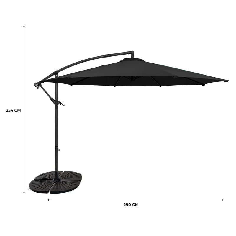 Parasol Banane à Mât Déporté 3 m & 4 Pieds en Éventail - Noir