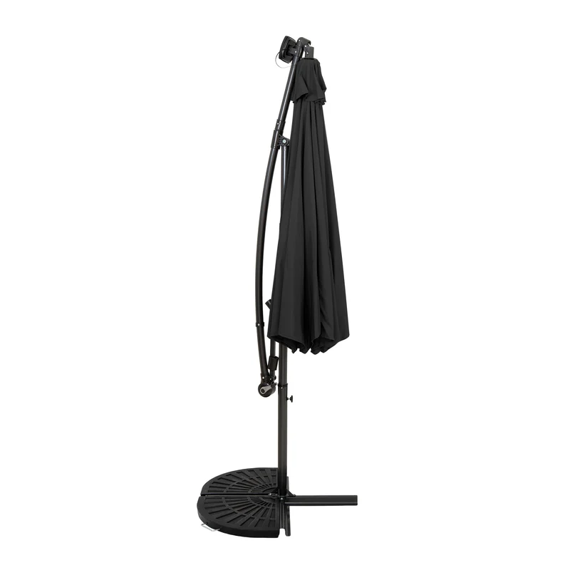 Parasol Banane à Mât Déporté à LED 3 m & 2 Pieds en Éventail - Gris