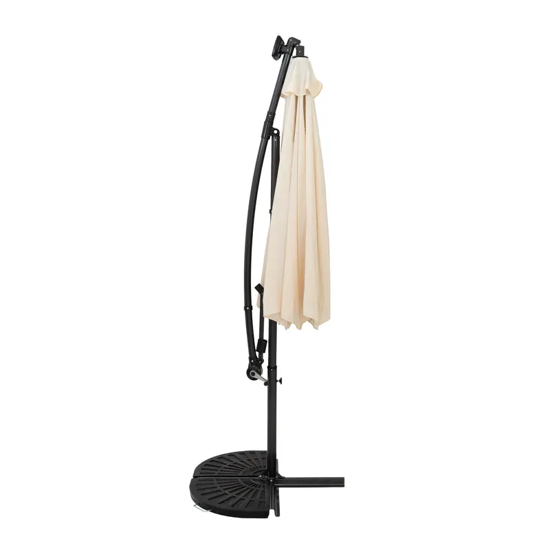 Parasol Banane à Mât Déporté à LED 3 m & 2 Pieds en Éventail - Crème