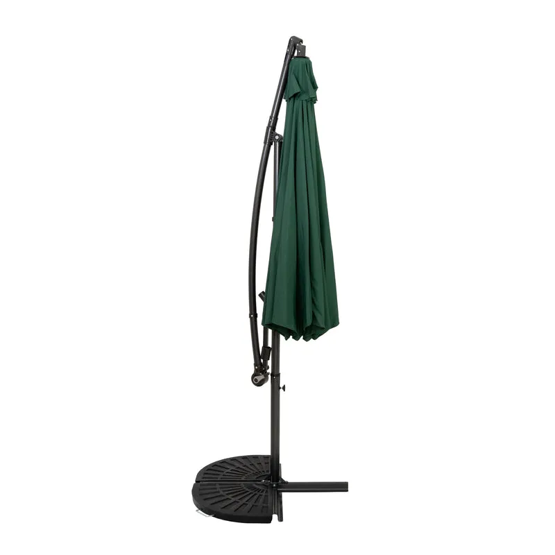 Parasol Banane à Mât Déporté 3 m & 2 Pieds en Éventail - Vert
