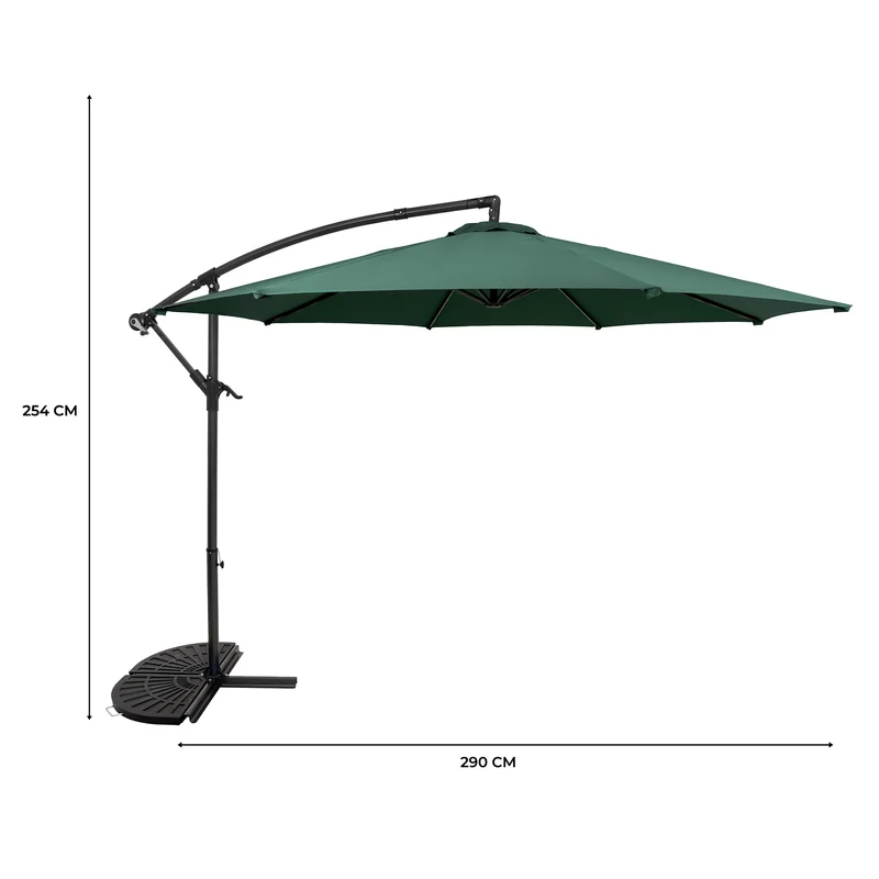 Parasol Banane à Mât Déporté 3 m & 2 Pieds en Éventail - Vert