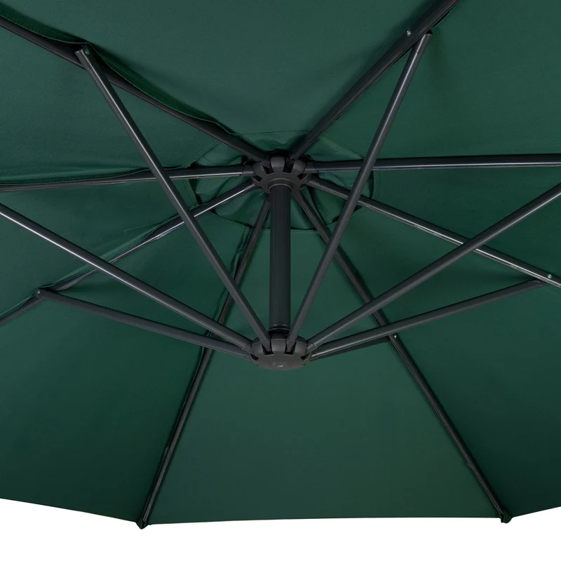 Parasol Banane à Mât Déporté 3 m & 2 Pieds en Éventail - Vert