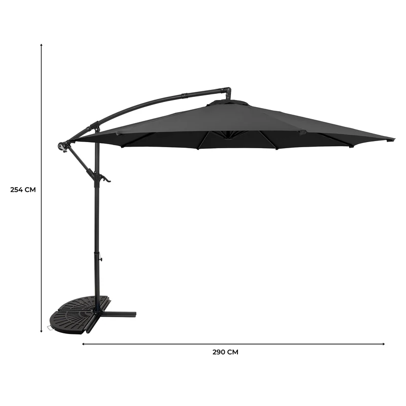Parasol Banane à Mât Déporté 3 m & 2 Pieds en Éventail - Gris