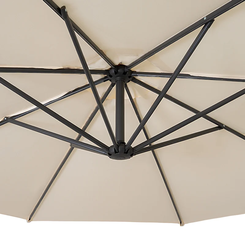 Parasol Banane à Mât Déporté 3 m & 2 Pieds en Éventail - Crème