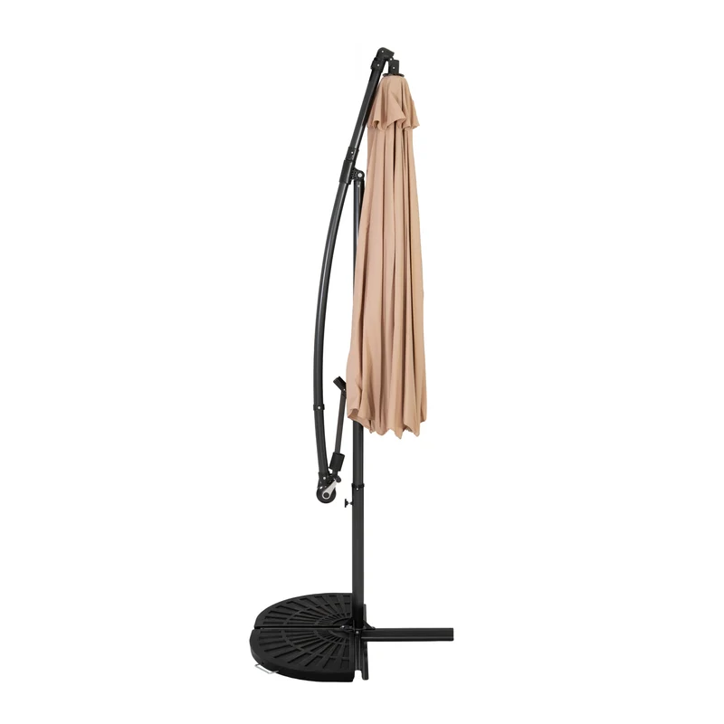 Parasol Banane à Mât Déporté 3 m & 2 Pieds en Éventail - Beige