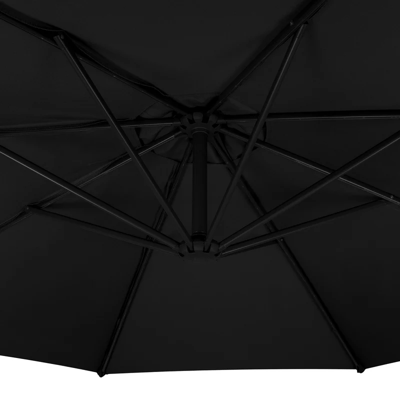 Parasol Banane à Mât Déporté 3 m & 2 Pieds en Éventail - Noir