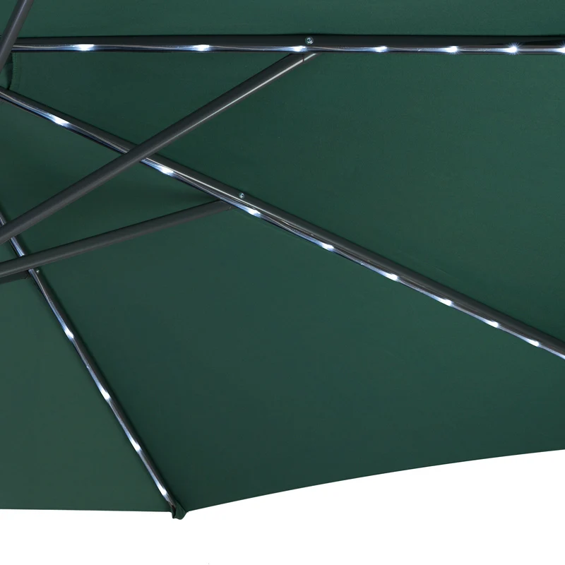 Parasol Banane à Mât Déporté à LED 3 m & Pied Carré - Vert