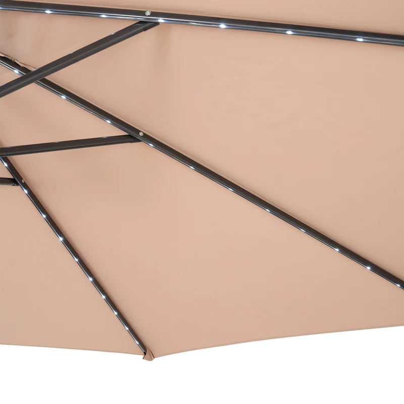 Parasol Banane à Mât Déporté à LED 3 m & Pied Carré - Beige