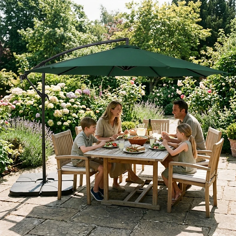 Parasol Banane à Mât Déporté 3 m & Pied Carré - Vert