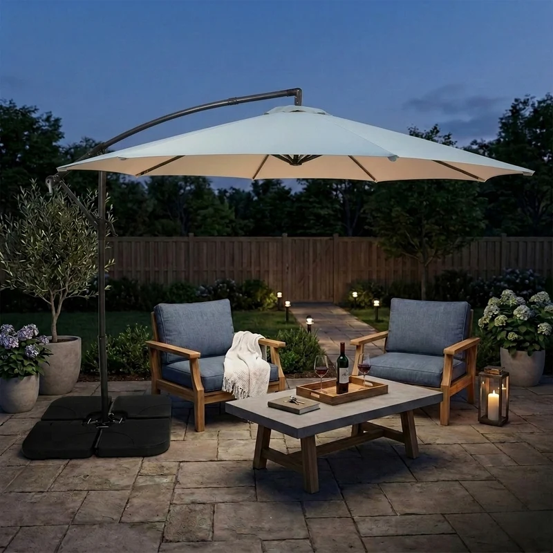 Parasol Banane à Mât Déporté 3 m & Pied Carré - Crème