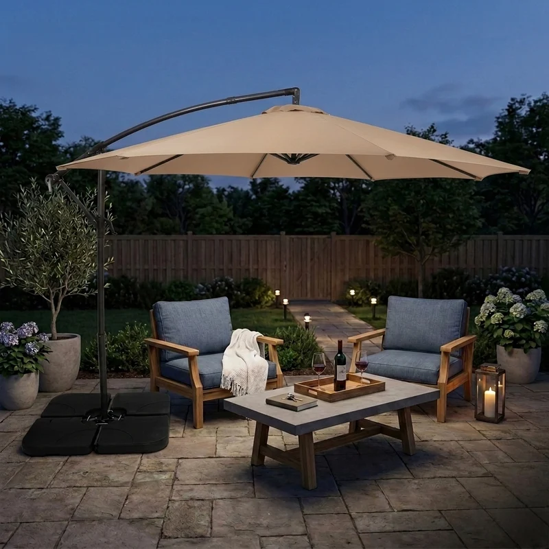 Parasol Banane à Mât Déporté 3 m & Pied Carré - Beige