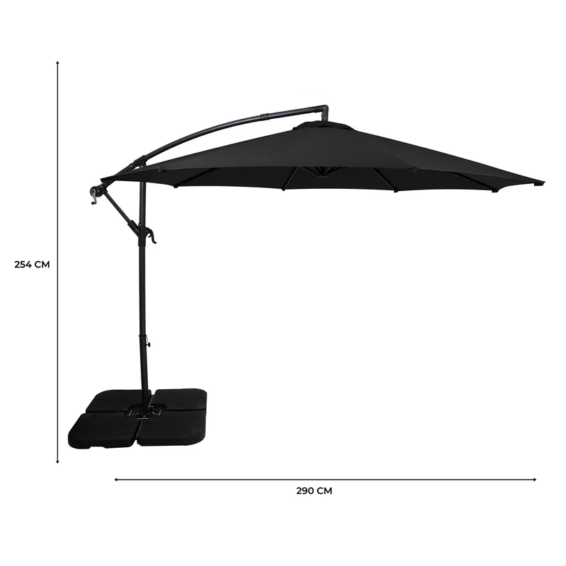 Parasol Banane à Mât Déporté 3 m & Pied Carré - Noir