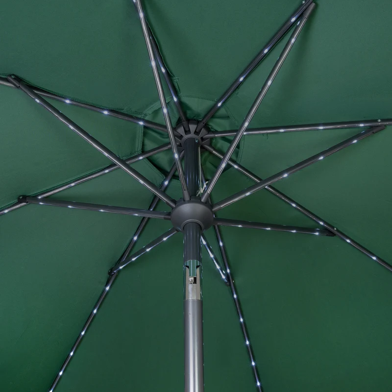 Parasol Inclinable à LED 2,7 m & Socle en Béton - Vert
