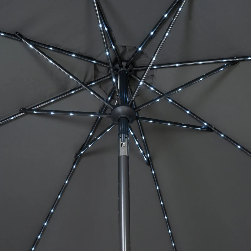 Parasol Inclinable à LED 2,7 m & Socle en Béton - Gris