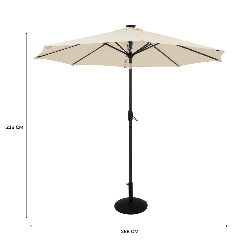 Parasol Inclinable à LED 2,7 m & Socle en Béton - Crème