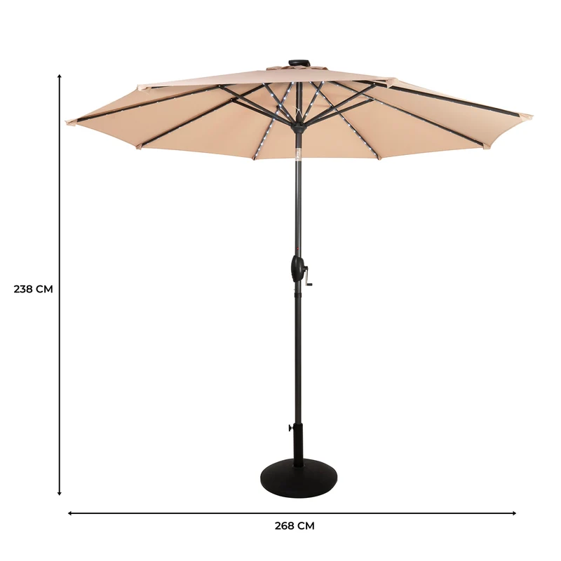 Parasol Inclinable à LED 2,7 m & Socle en Béton - Beige