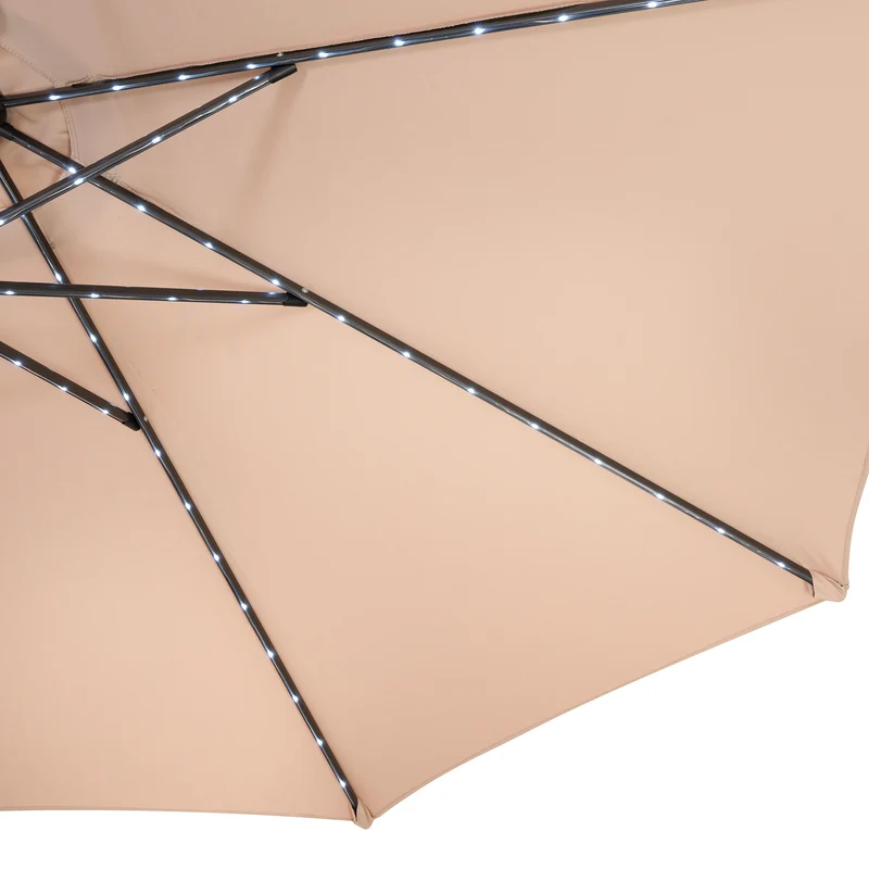 Parasol Inclinable à LED 2,7 m & Socle en Béton - Beige