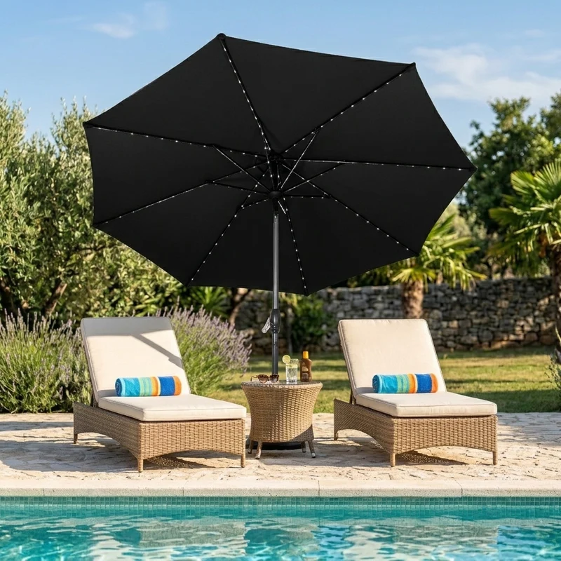 Parasol Inclinable à LED 2,7 m - Noir