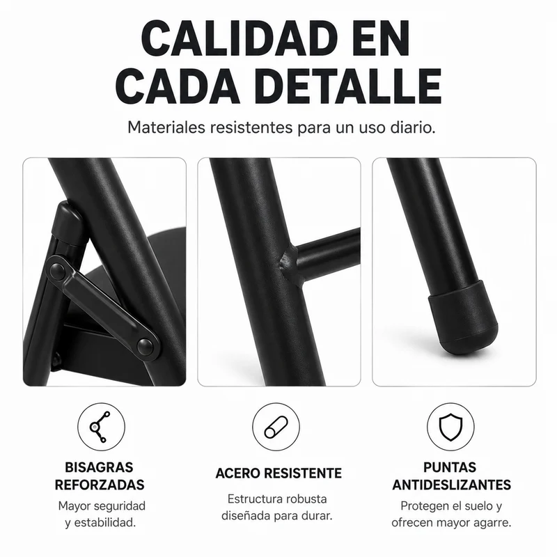 Pack 2 Sillas Plegable Acolchada De Acero Negro