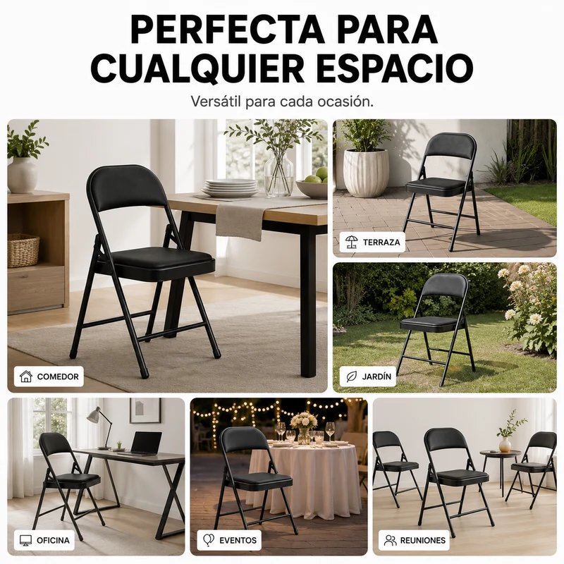 Pack 2 Sillas Plegable Acolchada De Acero Negro