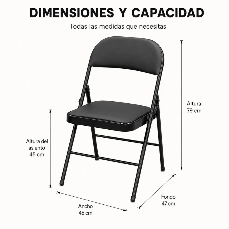 Pack 2 Sillas Plegable Acolchada De Acero Negro