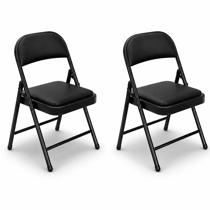 Pack 2 Sillas Plegable Acolchada De Acero Negro