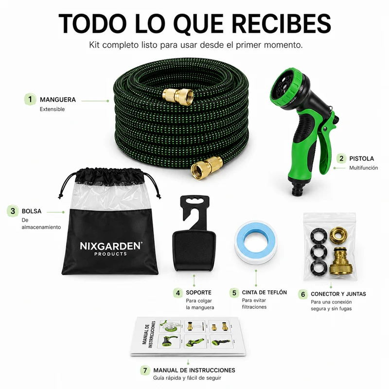 Manguera Extensible De Jardín 30 m Con Pistola Multifunción