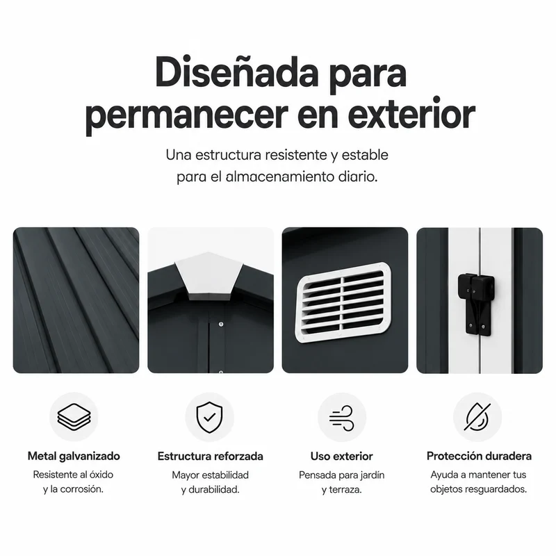 Caseta Metálica Exterior Puerta Doble Abatible Y Techo Inclinado 201,5 × 155,5 × 190 cm