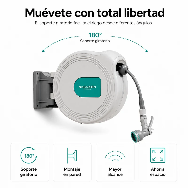 Enrollador De Manguera Automático 10 m Con Soporte De Pared
