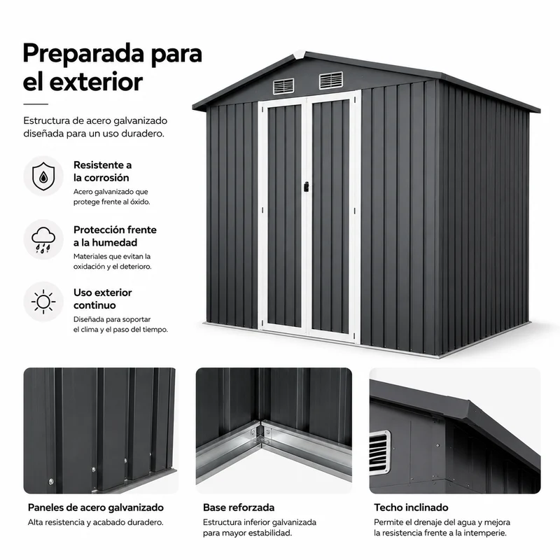 Caseta Metálica Exterior Con Puertas Dobles Abatibles 267,5 × 199 × 197 cm