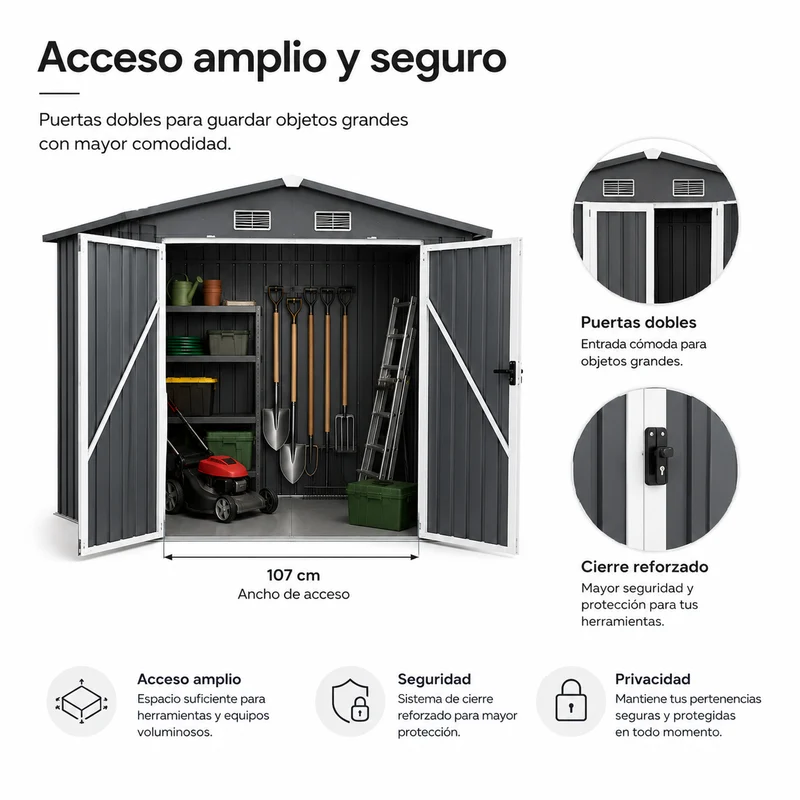 Caseta Metálica Exterior Con Puertas Dobles Abatibles 267,5 × 199 × 197 cm