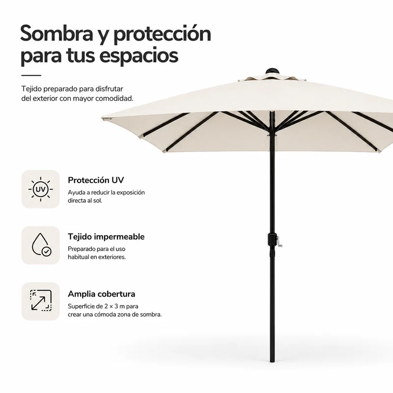 Sombrilla 3 metros de Jardín Regulable con Manivela Protección UV
