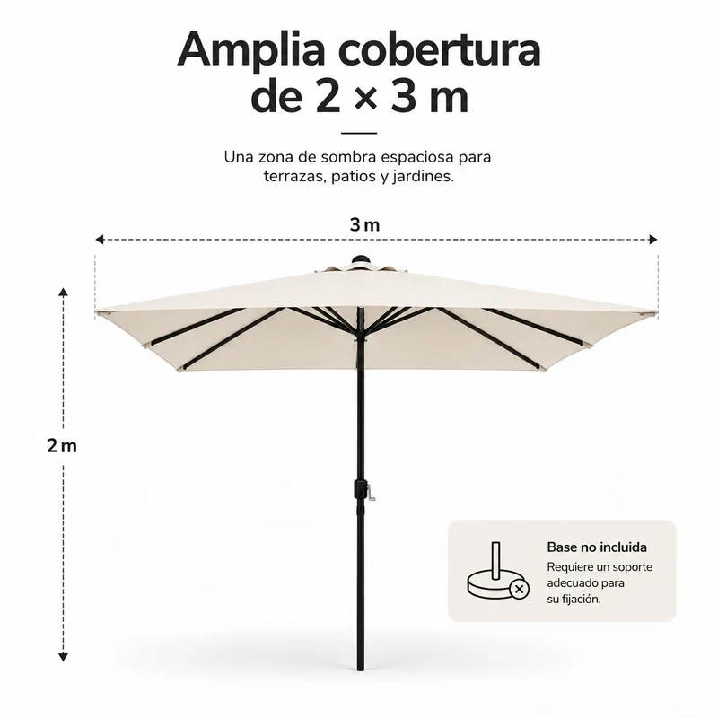 Sombrilla 3 metros de Jardín Regulable con Manivela Protección UV