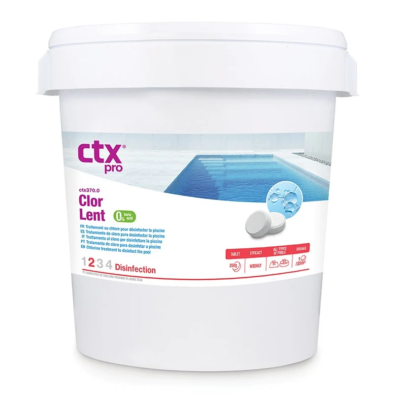CTX-370.0 ClorLent Tabletas 250 g 25 kg – Cloro Lento sin Ácido Bórico