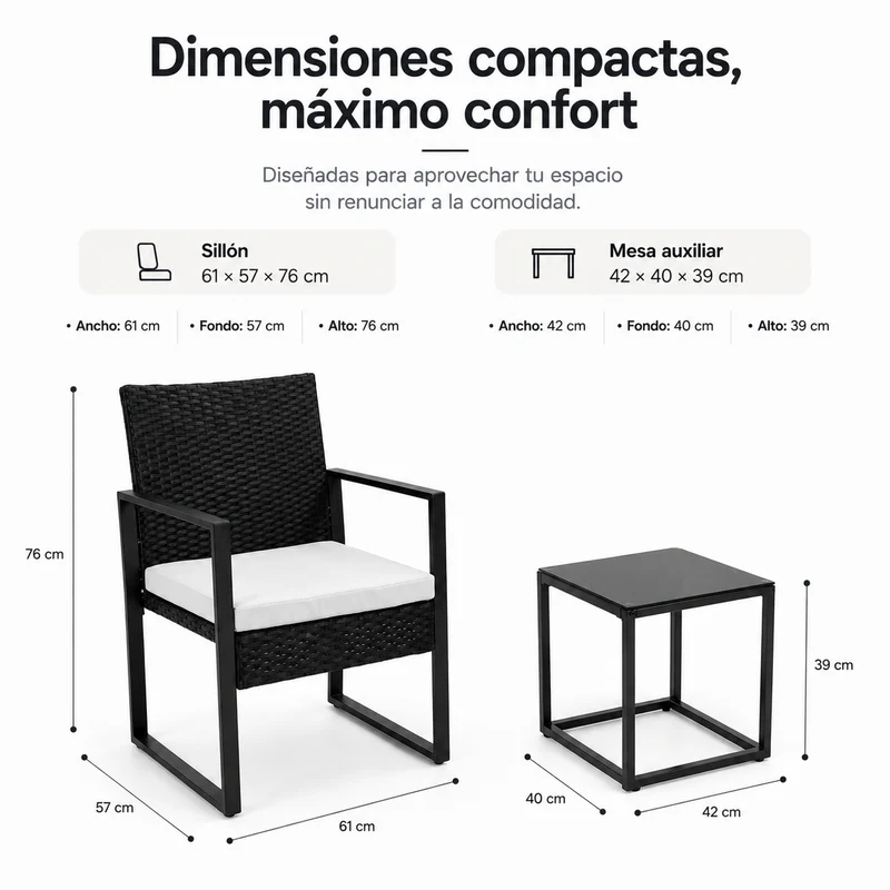 Conjunto De Jardín Exterior Ratán PE 3 Piezas Con Cojines Acolchados