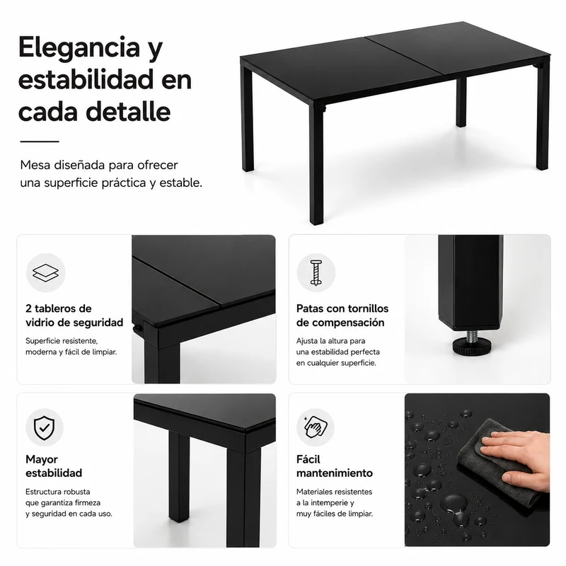 Conjunto Jardín Sillas Reclinables 7 Piezas Mesa Vidrio