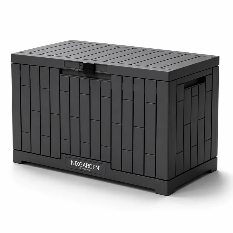 Arcón Jardín Antracita Resina Resistente Efecto Rattan Impermeable