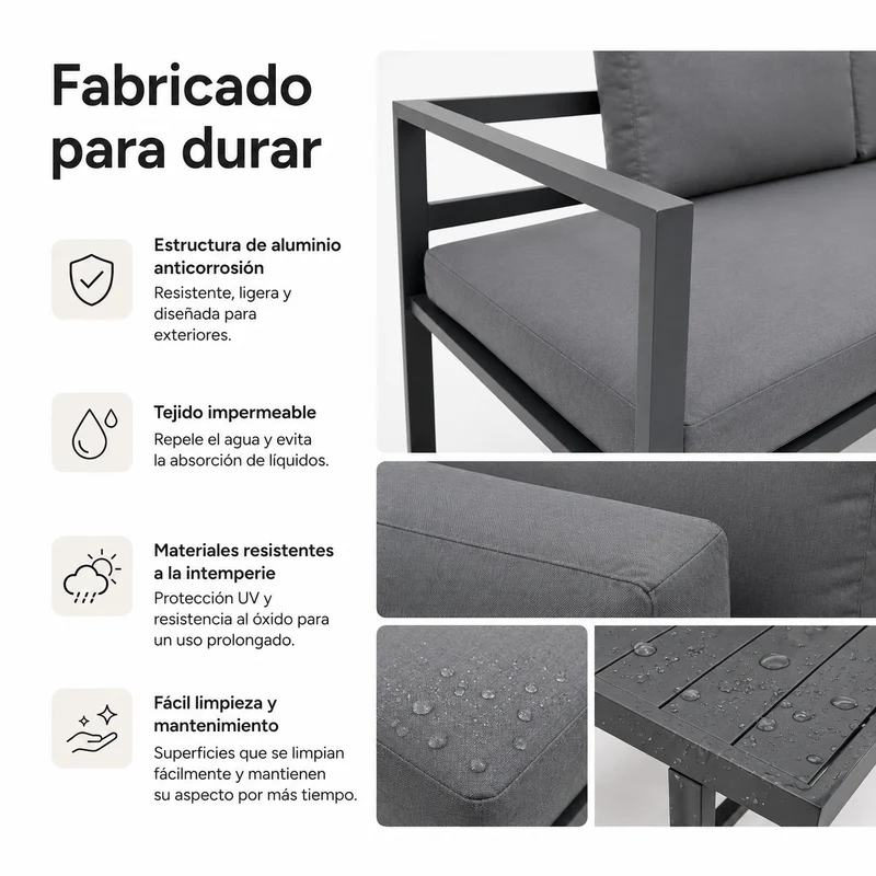 Conjunto De Jardín Sofá Esquinero Modular De Aluminio Antracita
