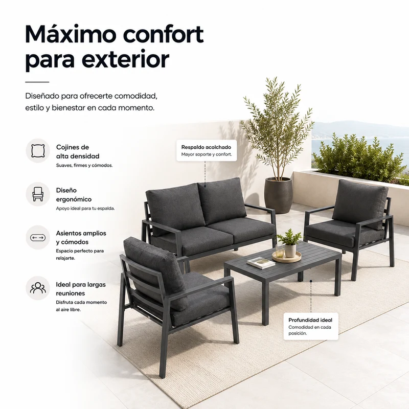 Conjunto de Jardín Antracita 4 Piezas