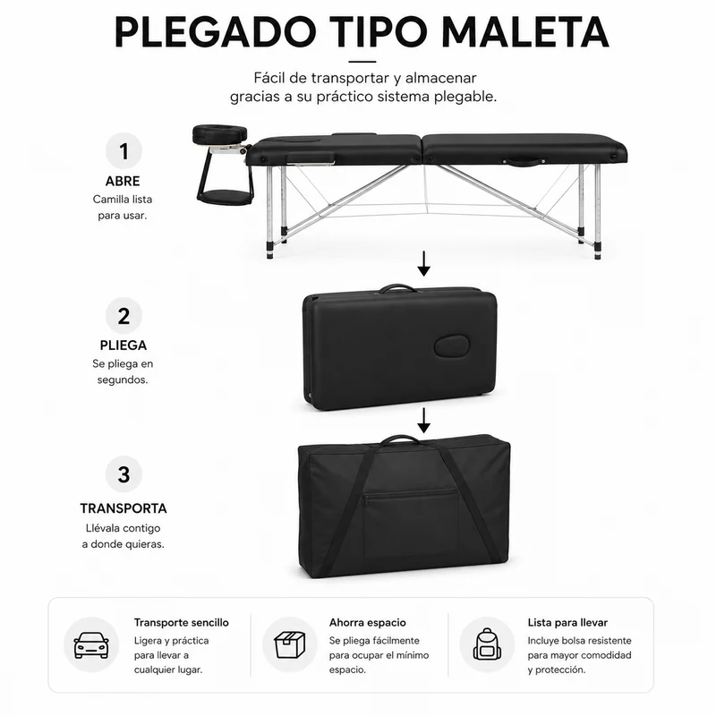 Camilla De Masaje Plegable 60 cm Altura Regulable Reposacabezas Nix Spa